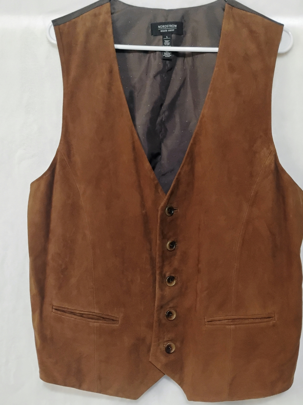 Nordstrom Mens Large Suede Leather Vest Brown Western Cowboy Rock Ranch Formal